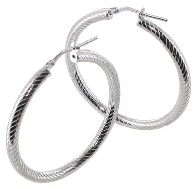 Creoles Rondes Striees 3 Mm Diametre 33 Argent Rh