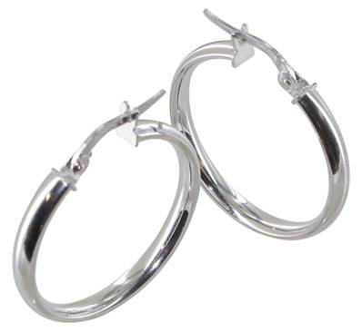 Creoles Fil Plat Lisses 3Mm Diametre 20 Or Blanc Or 750 °/°°