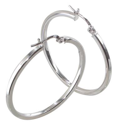 Creoles Rondes Tube Carre 2 Mm Diametre 30 Mm Argent Rh