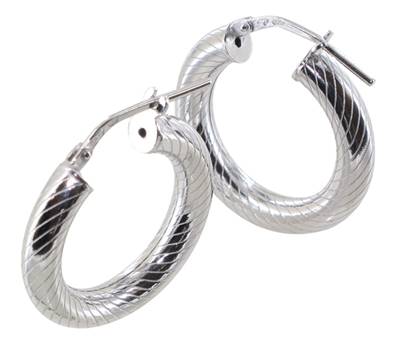 Creoles Rondes Striees 4 Mm Diametre 15 Argent Rh